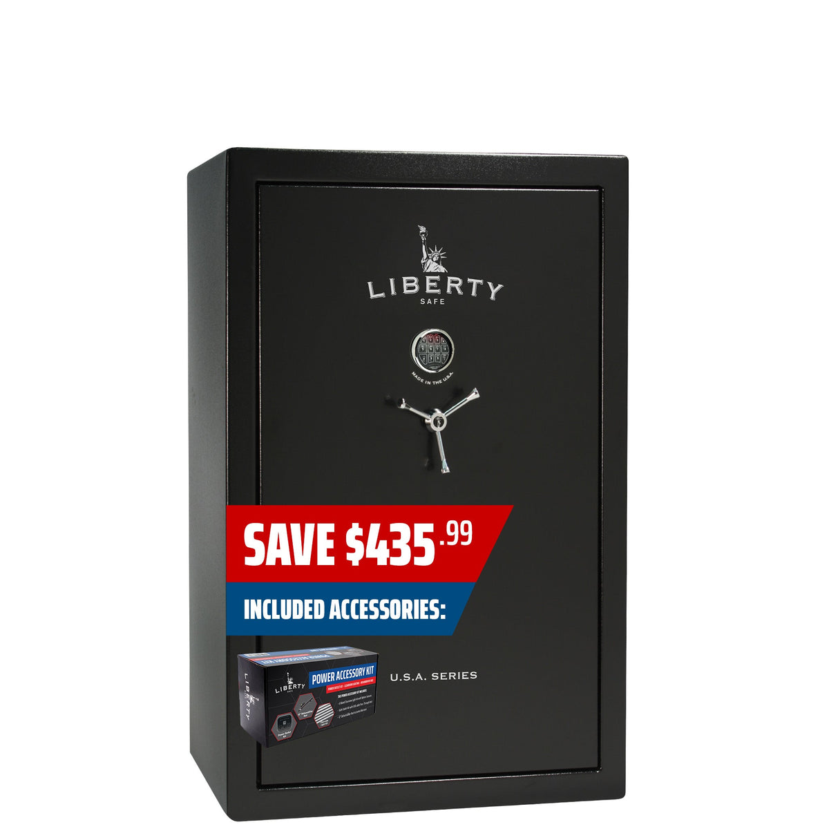 USA Series | Level 3 Security | 60 Minute Fire Rating | 48 | Dimensions: 60.5&quot;(H) x 42&quot;(W) x 22&quot;(D) | Black Textured | Electronic Lock - Closed - Included Deluxe Bundle Accessory