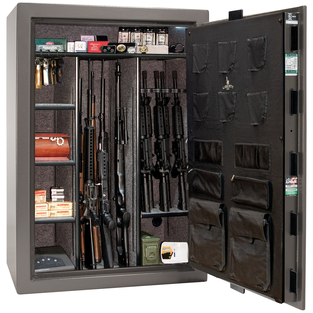 Colonial Series | Level 4 Security | 75 Minute Fire Protection | 35 | DIMENSIONS: 60.5"(H) X 42”(W) X 22"(D*) | Gray Gloss | Mechanical Lock - open