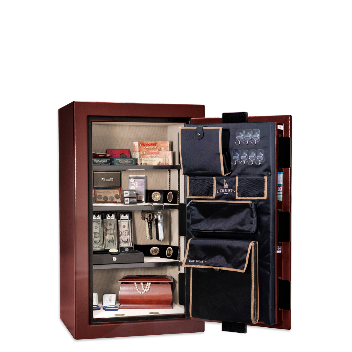 Premium Home Series | Level 7 Security | 2 Hour Fire Protection | 12 | Dimensions: 41.75&quot;(H) x 24.5&quot;(W) x 19&quot;(D) | Burgundy Gloss Brass - Open Door