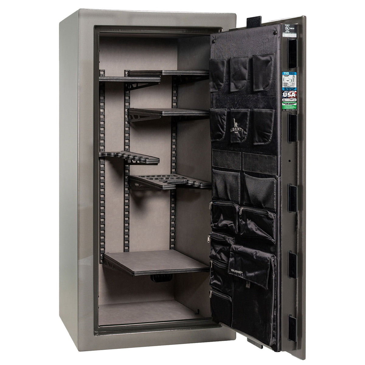 Franklin Series | Level 5 Security | 110 Minute Fire Protection | 29 | DIMENSIONS: 60.5&quot;(H) X 30&quot;(W) X 27.5&quot;(D*) | Gray Gloss | ProFlex Modular Shelving – Open Door Empty